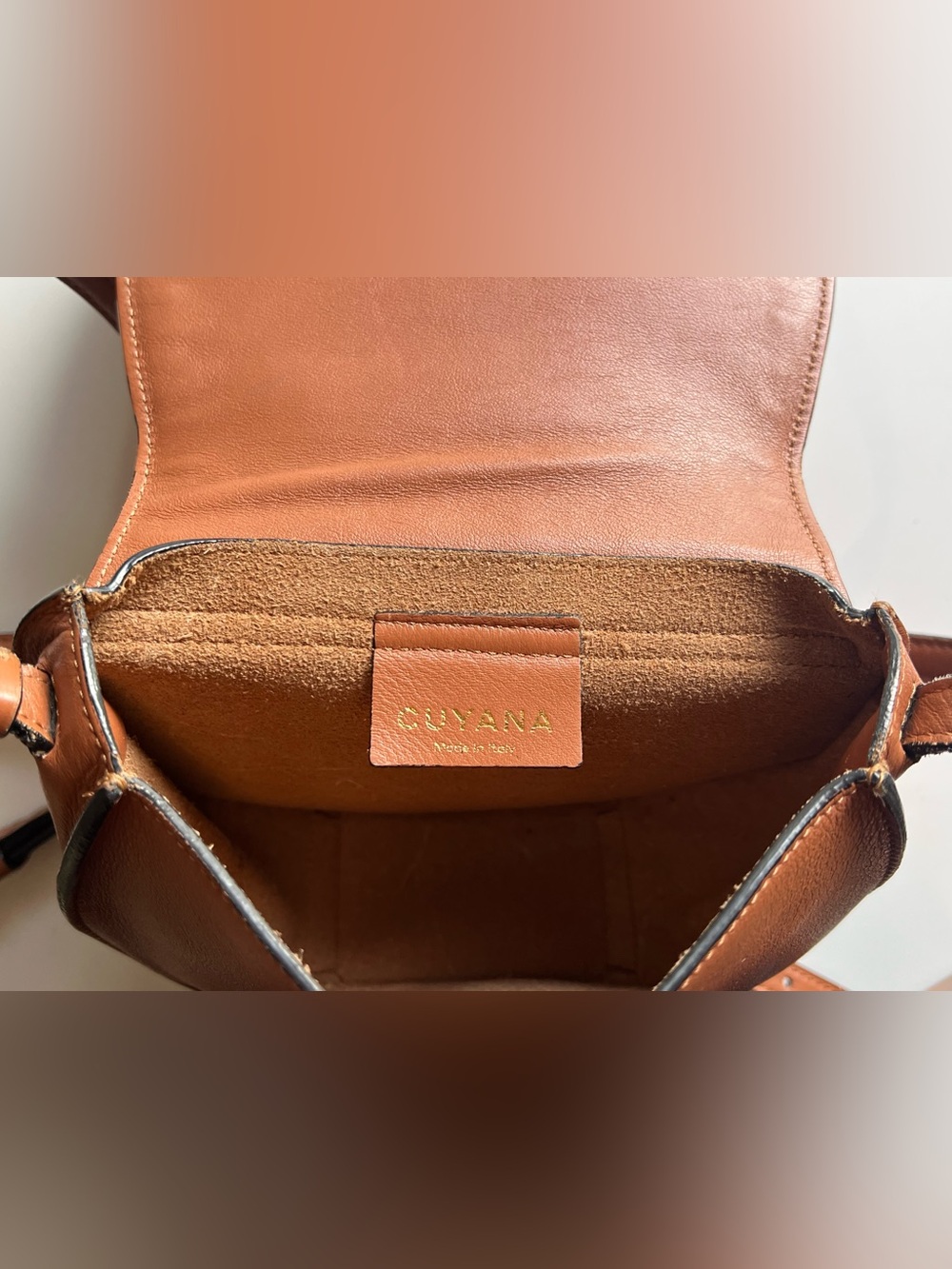 Cuyana mini flap saddle bag leather crossbody shoulder purse caramel tan camel - Picture 9 of 15